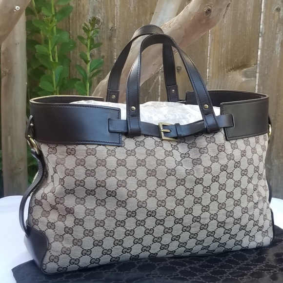 Auth Gucci large GG canvas leather tote - Picture 8 of 16